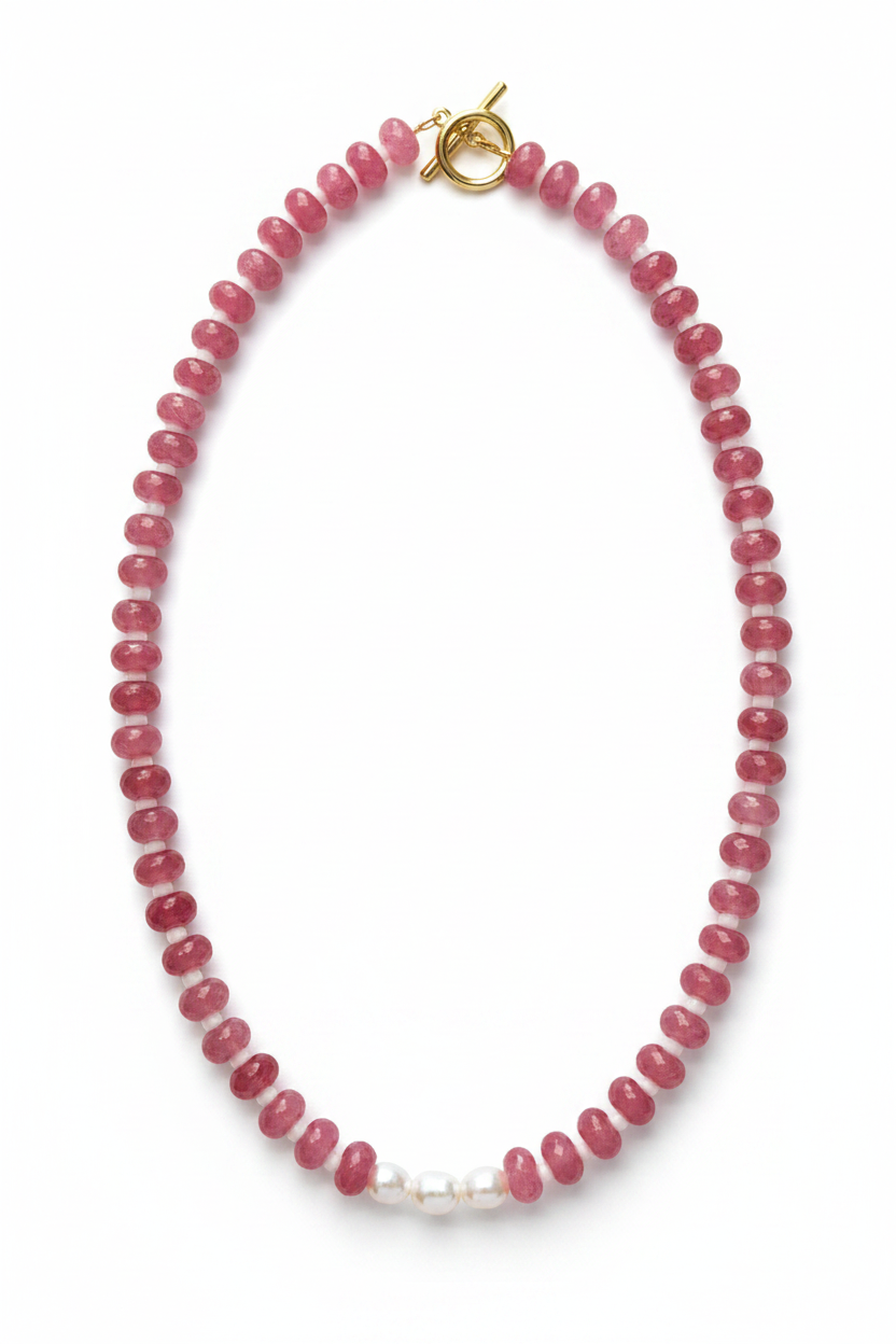 Pink Firecracker necklace on white background