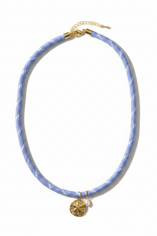 Independence Bay cord necklace on white background