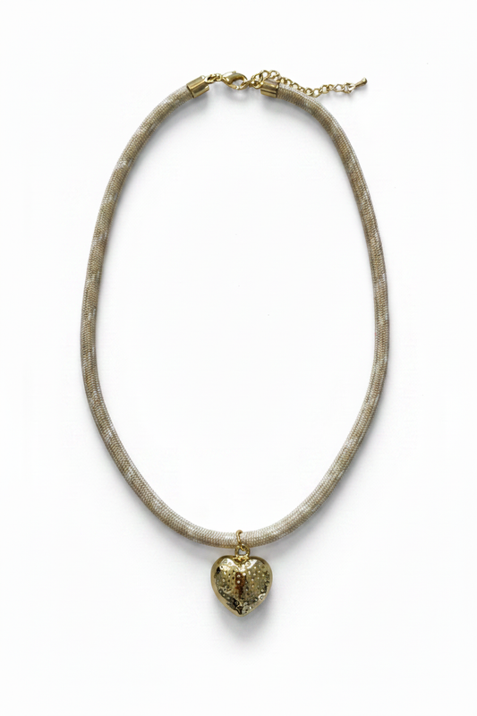 Freedom Heart beige cord necklace on white background