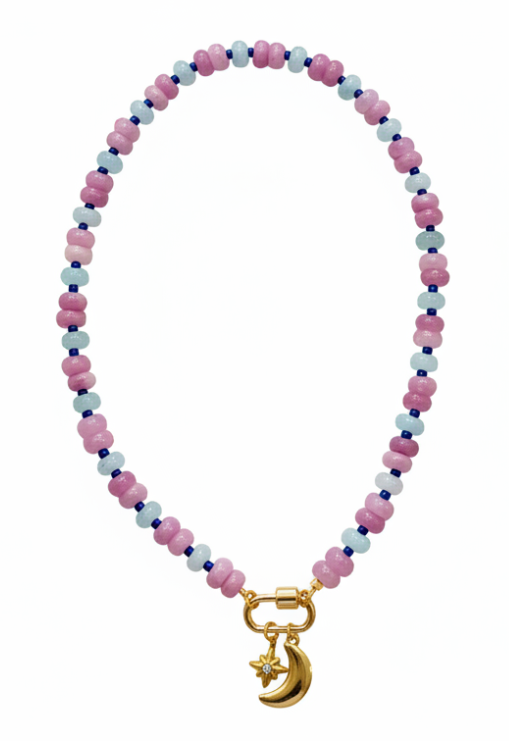 Celestial Shore beaded necklace with moon and star charms