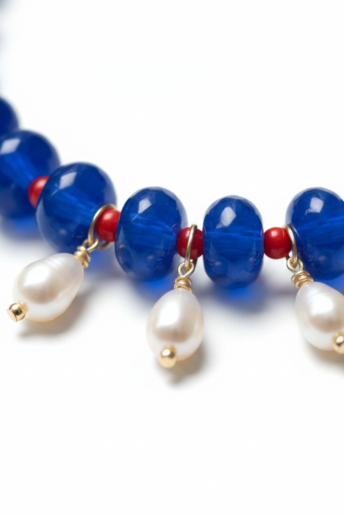 Closeup of pearl drop charms